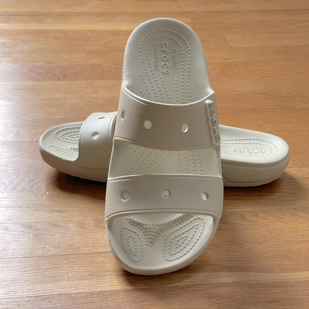 Crocs Unisex Classic Two-Strap Slide Sandals Cream Sz 10